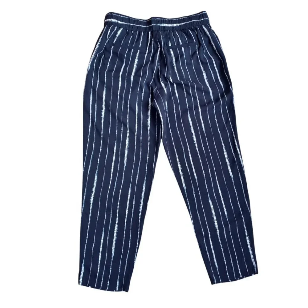Banana Republic Petite Blue & White Striped Linen Blend Pull-On Pants - Size S